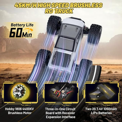 JT20W-V2 1/20 Scale 4WD Brushless RC Car for Adults45KPH High Speed Hobby RC Truck4x4 Waterproof Off-Road Remote Control Electric VehicleAll Terrain RTR Fast Buggy with 2 Lipo Batteries