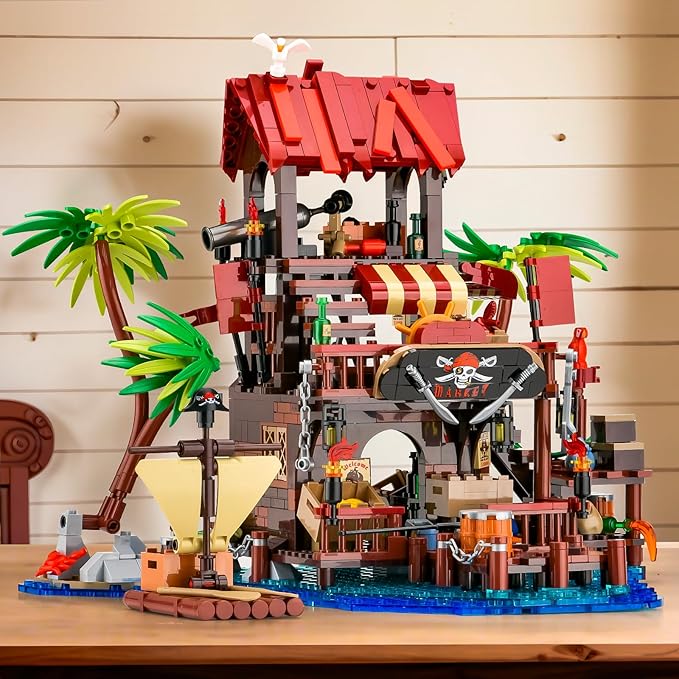 Pirate Ship House Building Set for AdultsPirate Wharf Supply Center Building Block ToyCabin Model for Home DecorIdeal Gift for Teens Kids Girls Boys 8+