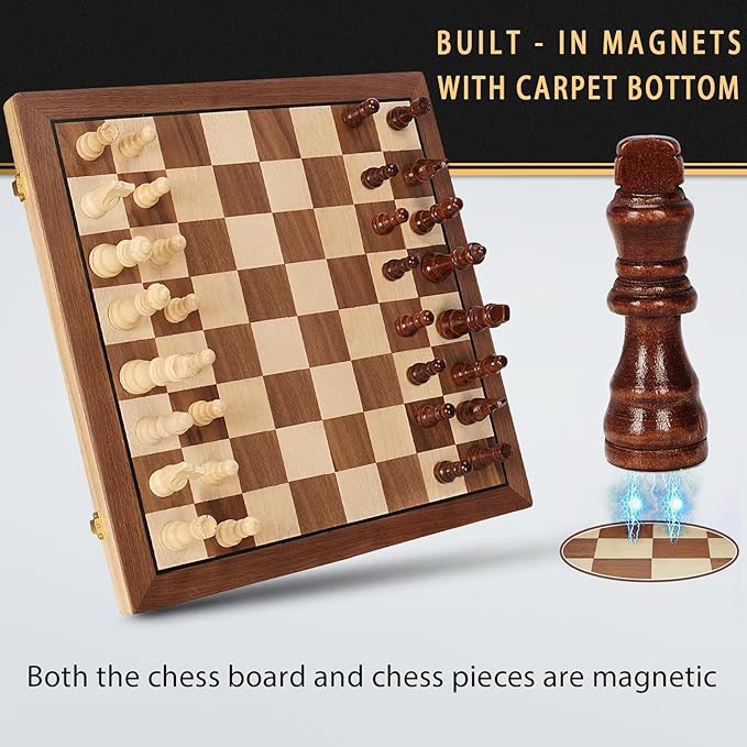 Magnetic Wooden Chess Set for Adults Kids 15 Folding Chess Boards with 2 Extra Queens Portable Travel Chess Sets with Pieces Storage Slots Beginner Chess Game Set for Kids Adults