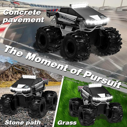 Police Remote Control Car 1:18 Cyber Truck Remote Control Car 2.4 GHz Waterproof Amphibious RC Cars 4WD All Terrain Off-Road Pickup 360° Rotatable Monster Truck Toys for Boys RC Cars Ages 6+