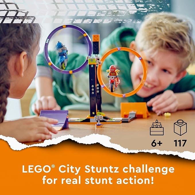 LEGO City Stuntz Spinning Stunt Challenge 60360-1 or 2 Player Tournaments with Flywheel-Powered Motorcycle Toys Features 2 Minifigures and Ramps Fun Gift Set Idea for Boys Girls or Kids Ages 6+
