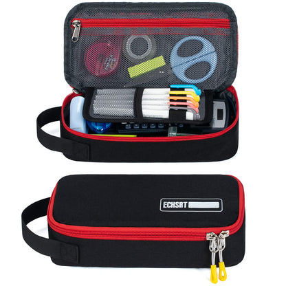 ECHSRT Large Pencil Case, Aesthetic Pen Pouch with Big Capacity, Minimalist Portable Stationery Bag with Handle for Office Organizer Black Pencil Cases