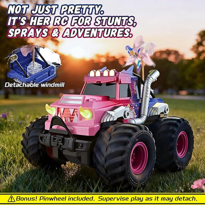 Remote Control Car for Girls Waterproof Pink Monster Truck Toys W/Blocks &amp 360°Spin 1:18 Amphibious RC Cars 4WD All-Terrain Off-Road RC Trucks Birthday Gifts Pool Toys for Kids Age 3-12