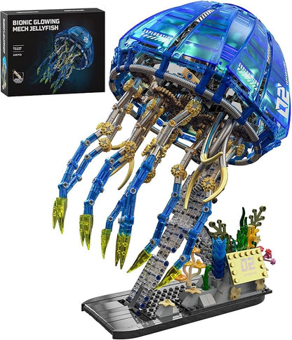 Biomimetic Mechanical Jellyfish Building Block Set – Gear-Driven Ocean Creature Model with Moving Tentacles and Display Base