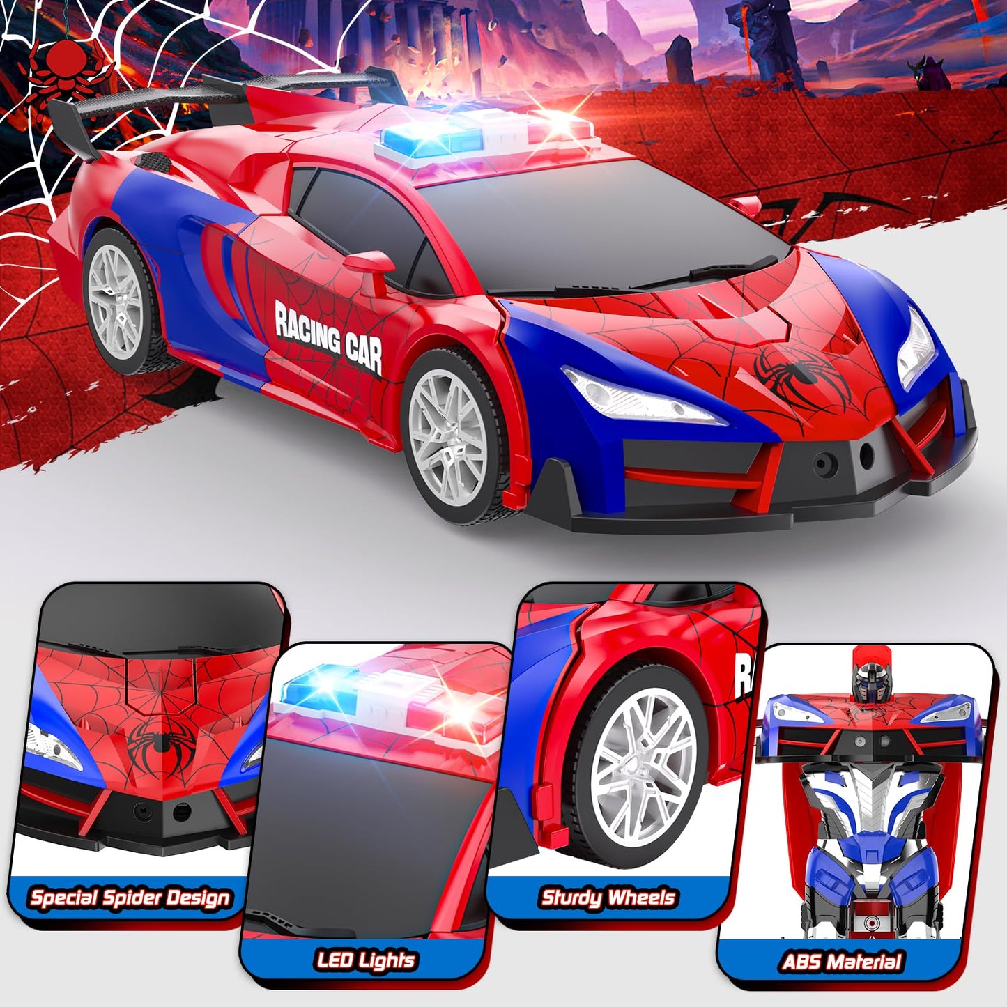 CEGOUFUN Remote Control Car for Boys 4-7, Rc Cars for Boys Age 8-12, One Button Transformation to Robot with Flashing Light 2.4Ghz Transforming Robot Car 1:18 Scale for Kids with 360 Degree Rotation