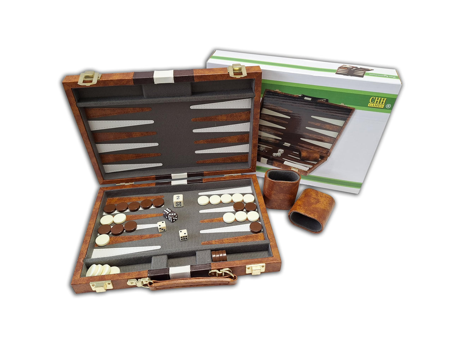 CHH Vinyl with Ripes Backagammon Set, Brown, 11"
