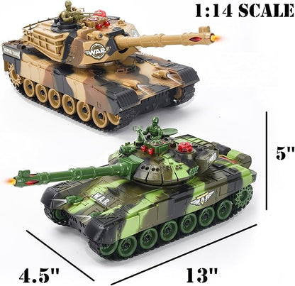Haktoys 2-Pack RC Battle Tank Set – 1:24 Scale Remote Control Military Fighting Tanks with Lights Realistic Sounds &amp Life Indicators | Radio Control Army Toy for Kids &amp Adults