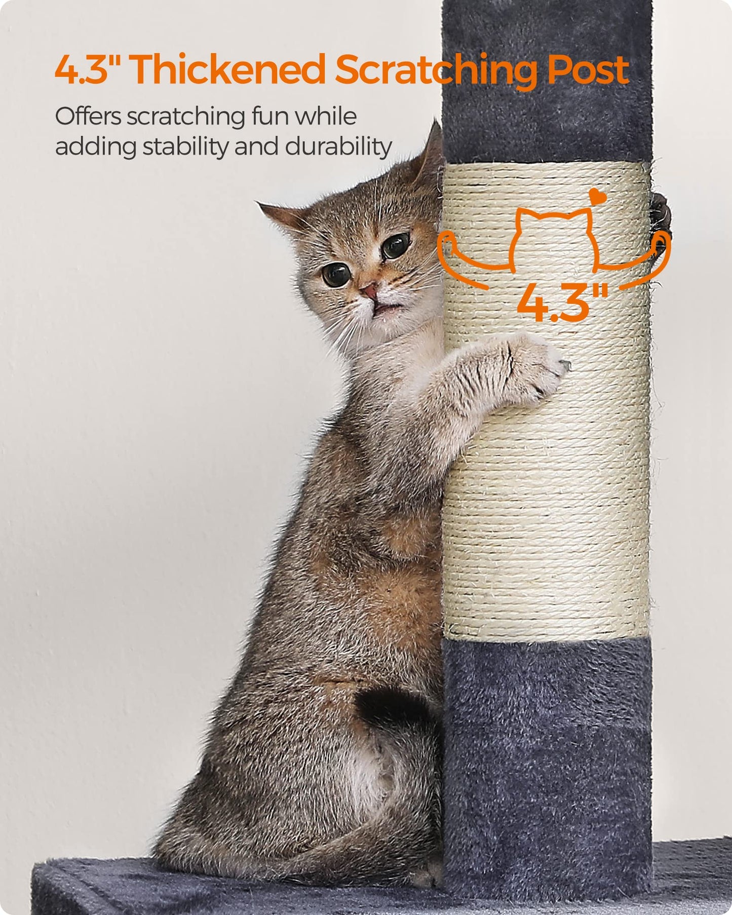 Feandrea Cat Tree, 39.8-Inch Cat Tower, XL, Cat Condo for Extra Large Cats up to 44 lb, Large Cat Perch, 2 Cat Caves, Scratching Post, Smoky Gray UPCT614G01