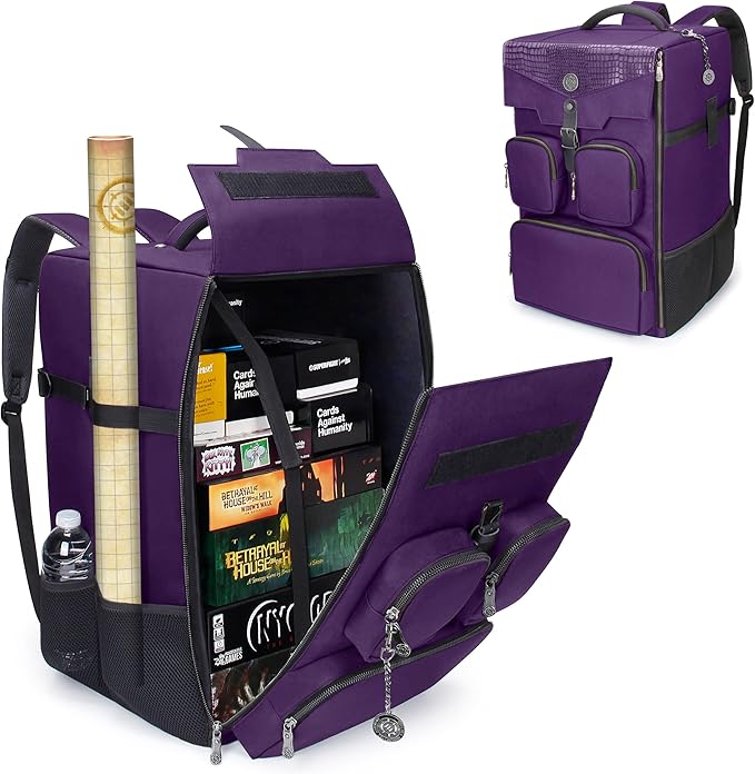 ENHANCE Collector's Edition Board Game Backpack - Reinforced Rigid Board Game Storage with Padded Shoulder Straps Carrying Handle and Accessories Pockets for Dice Card Games More (Dragon Purple)
