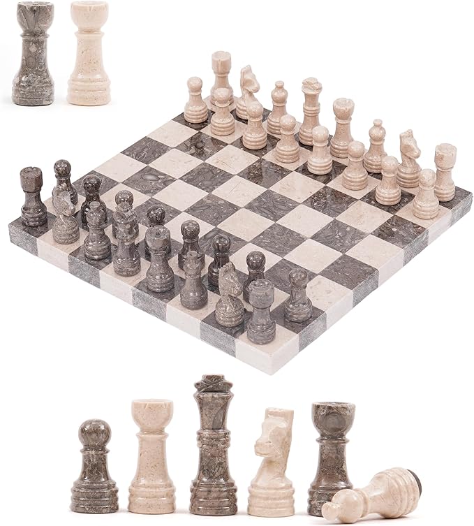 Marble Chess Set for Adults 10 Inch Handmade Verona &amp Oceanic Chess Board with 32 Pieces &amp 2 Extra Queens Luxury Travel Chess Game Elegant Gift for Women &amp Home Decor