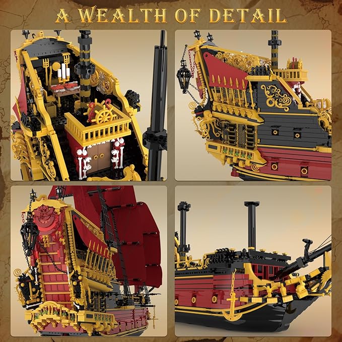 Reobrix Revenge Pirate Ship Building Block Set for Adults 5666+ Pieces Historical Model Kit 66049 Collectible Sailing Ship Boat Construction Toy Christmas Birthday Gifts