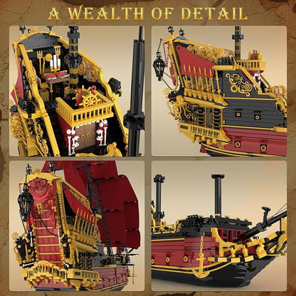 Reobrix Revenge Pirate Ship Building Block Set for Adults 5666+ Pieces Historical Model Kit 66049 Collectible Sailing Ship Boat Construction Toy Christmas Birthday Gifts