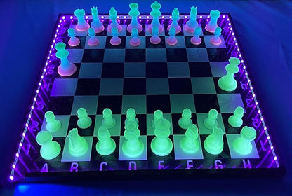 Dam Merch's LED Illuminated Glow in The Dark Chess Set - Made in USA (Standard Rainbow + Green)