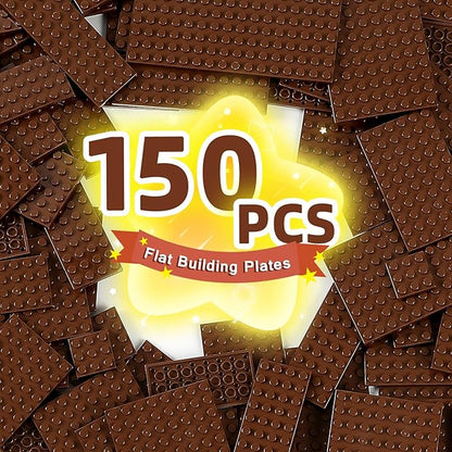 150 Pieces Small Base Plate Sets Classic Flat Pieces for Moc Building 12 Size DIY Building Boards - Compatible with All Major Brands Brown