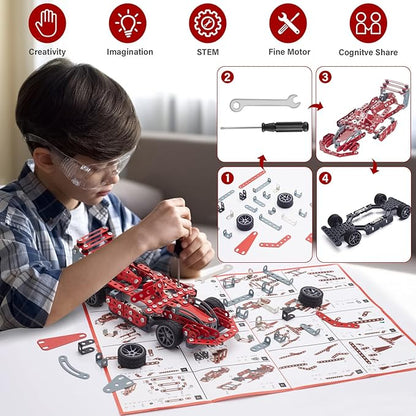 Building Kit Red Model Car Set - 287 PCS STEM Project Building Toys for Kids Ages 8-12 Assembly Building Vehicle for Boys 8 9 10 11 12-16 Years Old and Up Boys Girls Adults