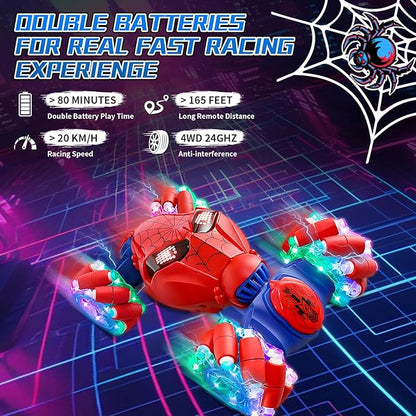 S-pider Rc Gesture Sensing Stunt Car Toys for Boys 3-14 Years Old Drift Hand Control Remote Control Cars with Light &amp Music 360°Rotation Double Side Cars Birthday Gifts for Kid Age 4 5 6 7 8 9 1