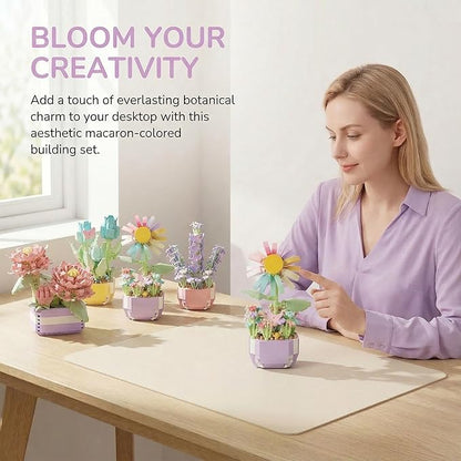 Mini Flower Bouquet Building Sets - Botanical Collection Artificial Flowers for Home Decor Creative Easter Gifts for Teens Girls &amp Adults (Chrysanthemum sunflower tulip lavender set of four)