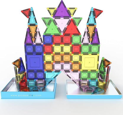 PicassoTiles 100PC Travel Nano Magnetic Tiles Construction Building Blocks Toy with Storage Case Educational STEM Learning Build Kit 3D Magnet Tile Stacking Block Toys for Kids Boys Girls Ages 3+ PN04