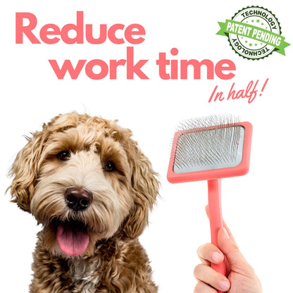 Flying Pawfect Dog Slicker Brush for Grooming Pet Hair - Best Slicker For Poodle & Golden Doodle - Long Haired Tool For Dogs - Goldendoodle Long Pin Brush For Dematting (Large)