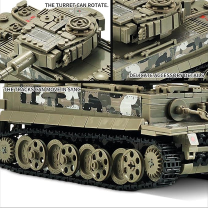 WW2 1:28 Tiger Tank Sets Military Building Toy Compatible with LegoCreate a German Tiger Tank Building Block Great Army Models Kits for BoysKids and Adults Age 6-14 (Taupe)