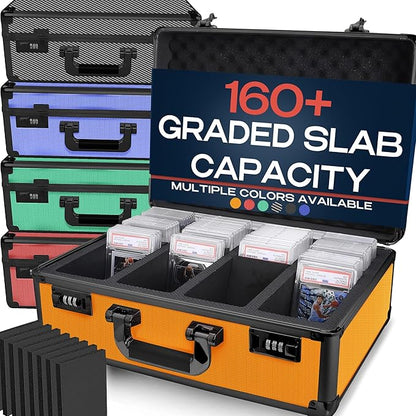 VALUN ORANGE 160+ Slab Graded Card Storage Box (4 ROWS) Durable Sports PSA Card Storage Box - Organizer Slab for Your Collection - For Baseball Football TCG MTG Cards - Top Loader Design
