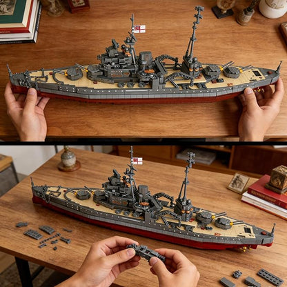 WW2 Military Queen Elizabeth Battleship Building Set Large-Sized Warship A Gift Compatible with Lego et for Adult Collection(2277 Pcs)