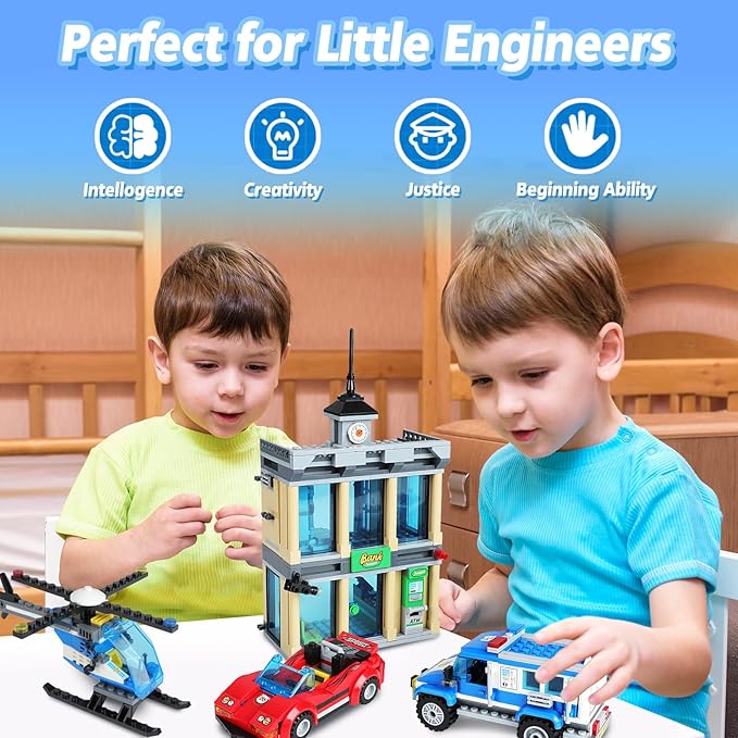 City Police Catch Thief Building Block Set with Cop Car Bank Helicopter Getaway Sports Car Fun Police Chase Toy for Kids Best Learning &amp Roleplay STEM Toy Gift for Boys Girls Ages 6+ (625pcs)