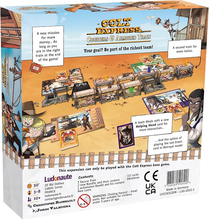 Colt Express Couriers &amp Armored Train Board Game Expansion | Train Strategy Game | Wild West Adventure Game for Kids and Adults | Ages 10+ | 3-8 Players | Avg. Playtime 50 Minutes | Made by Ludona