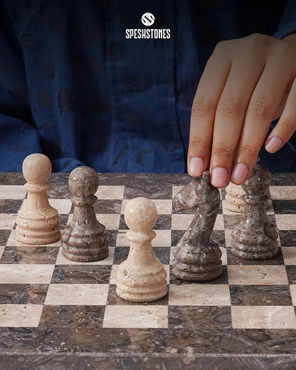 Marble Chess Set 15 Inches Handmade Oceanic &amp Travertine Luxury Board Games for Adults Ideal Marble Chess Board Game Set Chess Pieces &amp Storage Box for Gifts &amp Home Decor
