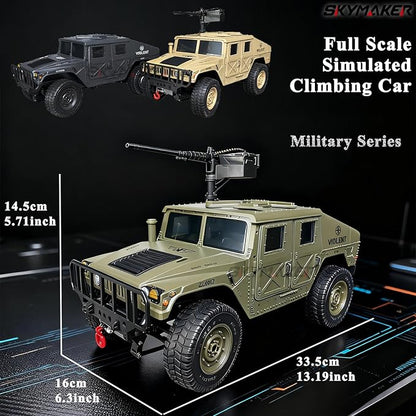 Skymaker H1 RC Crawler 4WD Military Car with Cannon and Winch Accessory RTR Off-Road Remote Control Cars for Adults Linkage Carlights and Steering Wheel (Olive Green)