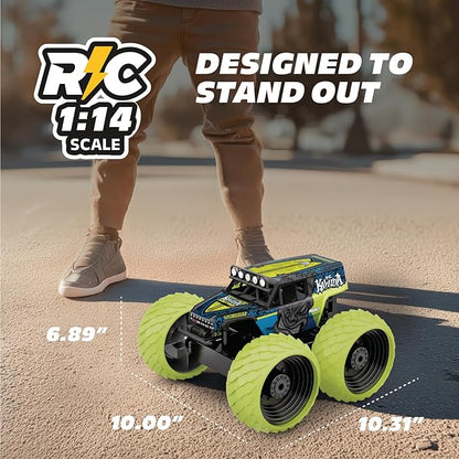 RC 4WD Big Kahuna Remote Control Car Ford Bronco Monster Truck – 1:14 Scale Remote Control Truck Vaughn Gittin Jr. Vertical Drive Stunts 2.4GHz USB Rechargeable Ready to Go Great Gift