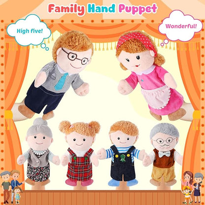 6 Pcs Family Hand Puppets 12 Inch Grandparents Mom &amp Dad Brother &amp Sister Plush Hand Puppet Toys Role-Play Toy Puppets for Kids Storytelling Imaginative Pretend Play Teaching Preschool(6 Fam