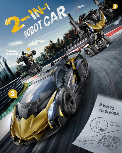 V992 Transform Remote Control Car Transform Robot RC Cars 1:14 Scale 2-in-1 Robot Toy Car with Sound &amp Light Gesture Sensing Automatic Deformation Great Gift Toys for Boys and Girls 4-6 (Gol