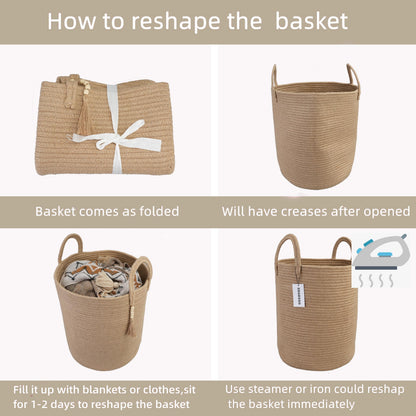 XUANGUO Rope Laundry Basket Laundry Hamper for Clothes Woven Storage Basket for Living Room Bedroom Boho Tall Rope Baskets for Blanket Toys Pillow Towels Baby Nursery Hamper Bin jute