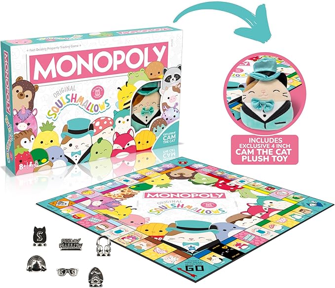 Monopoly: Collector’s Edition Featuring Cam The Cat Plush Buy Sell Trade Spaces Collectible Classic Monopoly Game Officially-Licensed for 6 Players