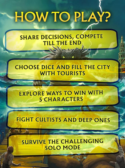 CrowD Games | Innsmouth Travel Guide | 1-4 Players | Ages 14 and up | Roll and Write | Tourism | Route Building | Lovecraft | Solo Mode Included | Average Playtime 30 min
