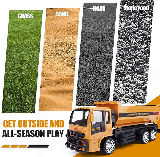Remote Control Dump Truck for Kids 2.4GHz RC Construction Vehicle with LED Lights 45° Dumping Function 2 Rechargeable Batteries Toy Truck for Boys Girls 3 4 5 6 7 8 Years Old
