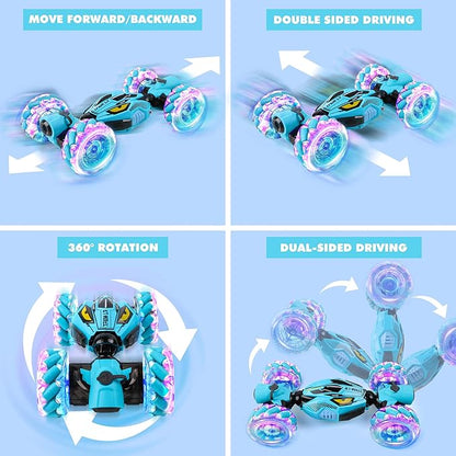 Gesture Sensing RC Stunt Car - Boys Toys Age 6-12 Year Old for Birthday Gifts 2.4GHz 4WD Remote Control Toy with Dual Spray All-Terrain Off-Road Vehicle with Lights &amp Music