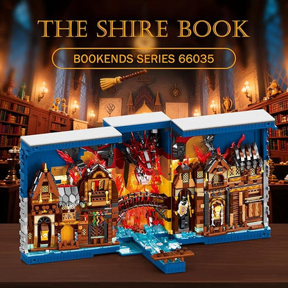 Reobrix Shire Booknook Building Set with Light H.obbit-Themed DIY Bookend Building Block Kit for Adults Medieval Dragon Book Nook 3398PCS Bookshelf Home Decor for Age 14+