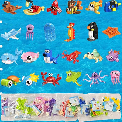 36 Pack Party Favors for KidsMini Ocean Animals Building Blocks Set Prize box toys for kids Classroom Easter Birthday Christmas Goodie Bag Fillers Creative STEM Building Toys for Ages 6-12