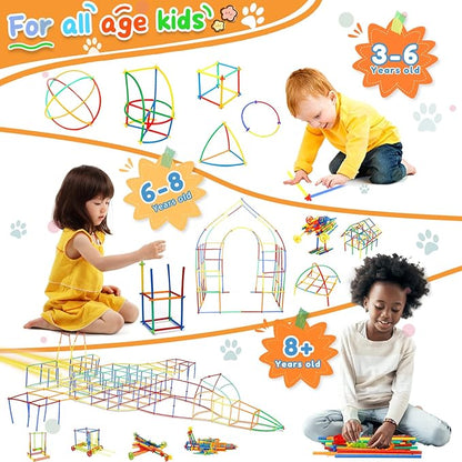 Ggiibro Straw Constructor Toys 1200Pcs STEM Building Toys Aged for 3 4 5 6 7 8+ Interlocking Plastic Toys Preschool Engineering Thin Tube Blocks Toy Educational Toy Kit for Classroom Kids Toys Set