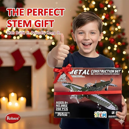Metal Model Airplane Building Toys for Boys &amp Girls Ages 8-16 258 Pieces DIY STEM Construction Kits Educational Engineering Science Plane Set Vintage Aircraft Vehicle Gift for Kids &amp Adults