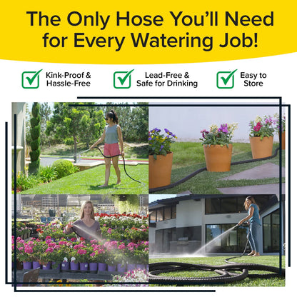 Pocket Hose Silver Bullet 25 ft Turbo Shot Nozzle Multiple Spray Patterns Expandable Garden Hose 3/4 in Solid Aluminum Fittings Lead-Free Lightweight and No-Kink