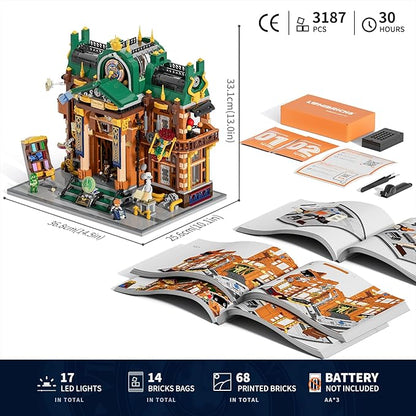 Steampunk Time-Rift Library Lighting Building-Bricks Set 3187 Pcs Modular Building from Chrono Custodians Collection Display Set for Adults and Steampunk Lovers