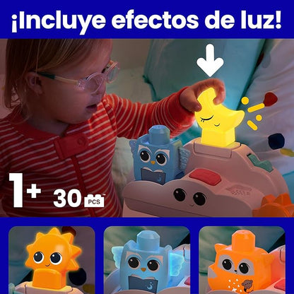 MEGA BLOKS Fisher-Price Toddler Building Blocks Toy Rise &amp Snooze Night Light with 30 Pieces Sound and Light Effects Star Projector Ages 1+ Years