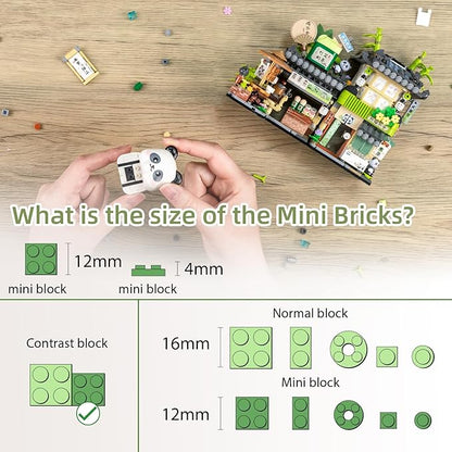 Street View Tea Shop Mini Building Blocks Set Cute Panda Animals Building Toys Girls 6-12 Simulation Architecture Construction Toy Birthday Gift for Kids Adults (860PCS)