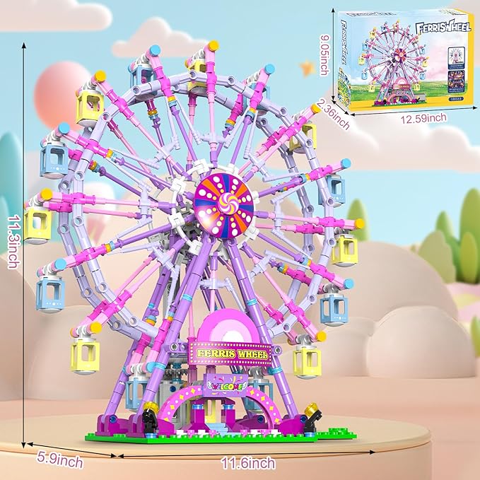 Ferris Wheel Building Set with Fairy Lights Two-Way RotationSTEM Learning Toy for Ages 8-12Amusement Park Construction Kit for Boys Girls 8 9 10 11 12 13 14 and Adults813Piece