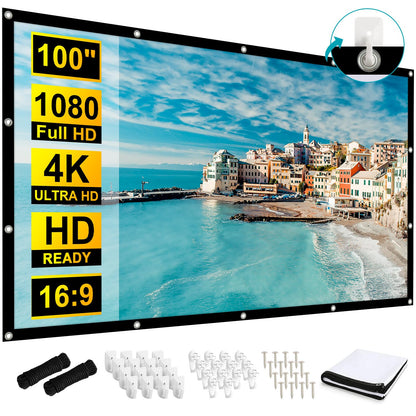 Frocopo 100 inch Projection Screens, Double Sided Washable Outdoor Projection Screen, 16:9 Foldable Anti-Crease Portable Projector Movies Screens for Camping Party, Home Theater, Office