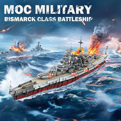 NUTCRACKER Bismarck Battleship Building Block Set 29 Inch German WWII Classic Warship Building Toys (2081 Pcs) MOC Military Theme Boat Model Kit for Adult &amp Teen 14+ Gift for Military Fan