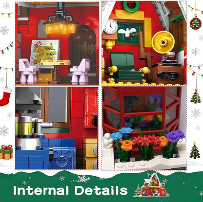 Christmas Family House Building Set Toy - Lego-Compatible Building Blocks Christmas Santa’s Visit Holiday House Winter Village with Xmas Tree Post Box Gift Idea Festive Home Décor for Kids Adults